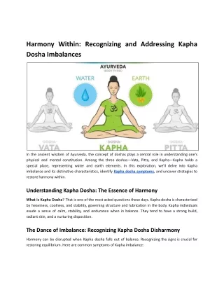 Harmony Within: Recognizing and Addressing Kapha Dosha Imbalances