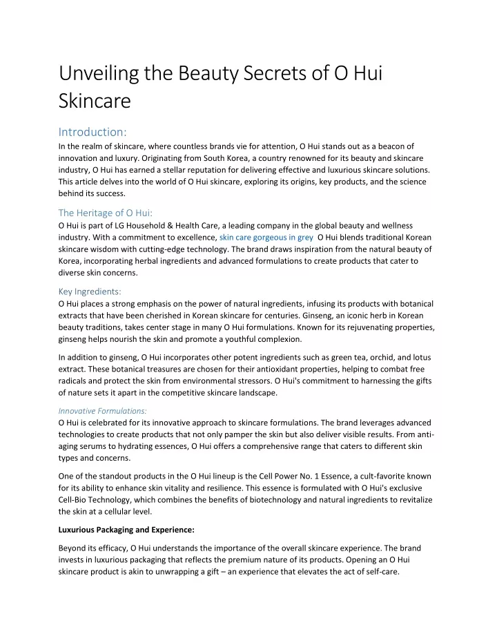 unveiling the beauty secrets of o hui skincare