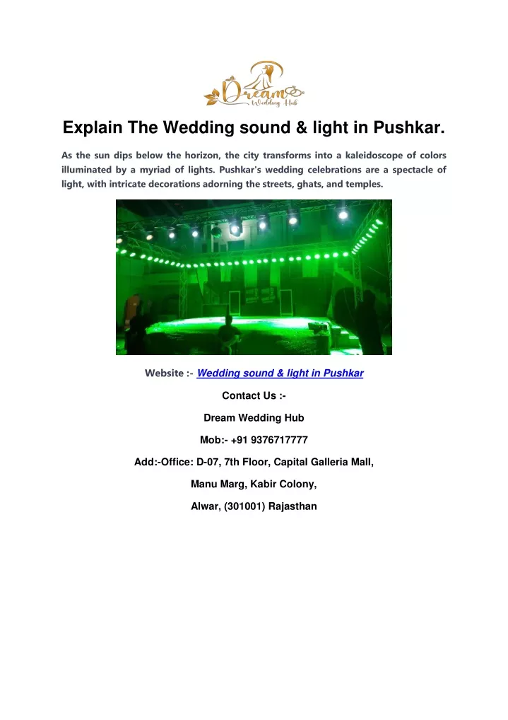 explain the wedding sound light in pushkar