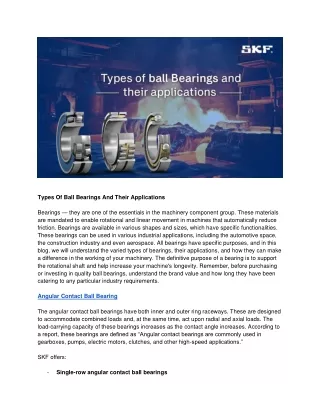 Types Of Ball Bearings And Their Applications