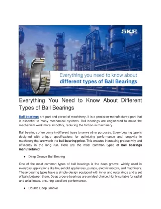 Everything You Need to Know About Different Types of Ball Bearings