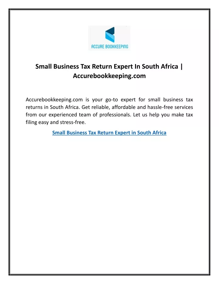 small business tax return expert in south africa