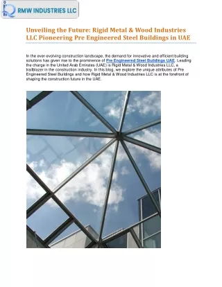 Pre Engineered Steel Buildings in UAE