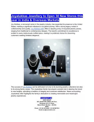 Joyalukkas Jewellery to Open 30 New Stores