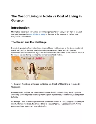 The Cost of Living in Noida vs Cost of Living in Gurgaon