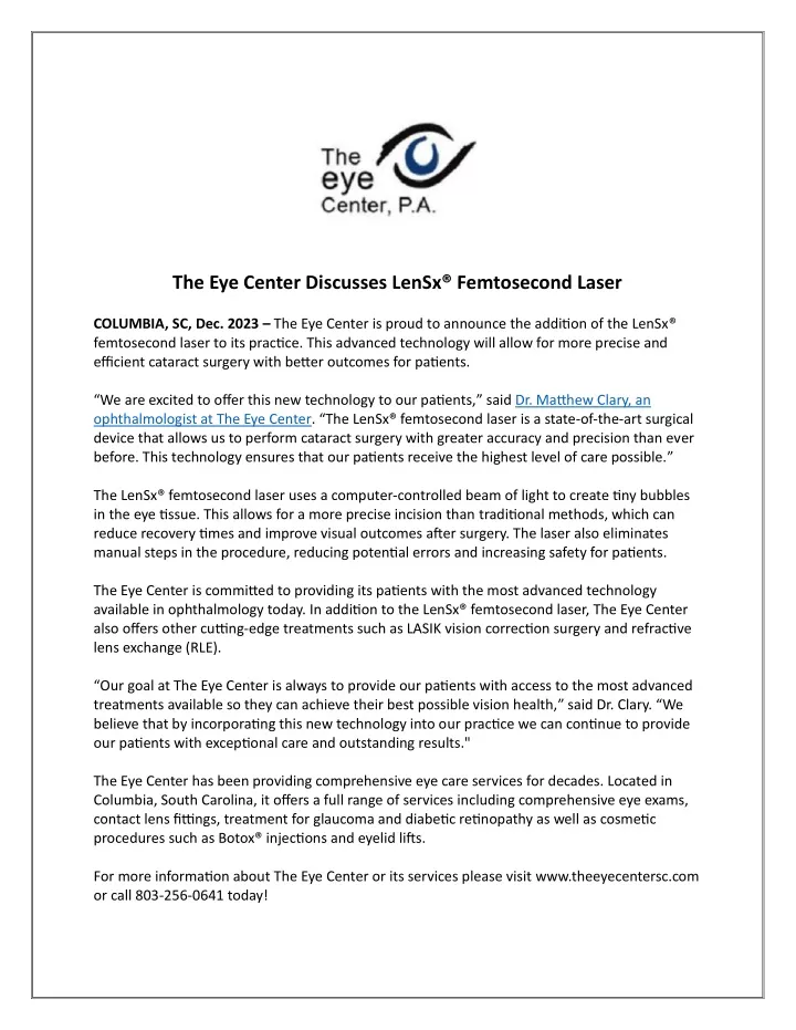 the eye center discusses lensx femtosecond laser