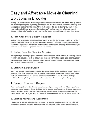 Easy and Affordable Move-In Cleaning Solutions in Brooklyn