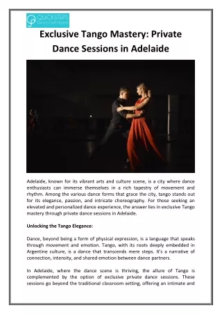 Exclusive Tango Mastery Private Dance Sessions in Adelaide