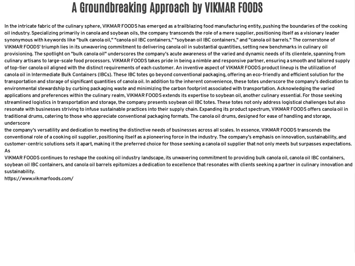 a groundbreaking approach by vikmar foods