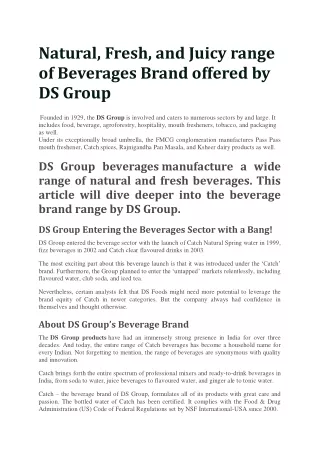 Natural, Fresh, and Juicy range of Beverages Brand offered by DS Group