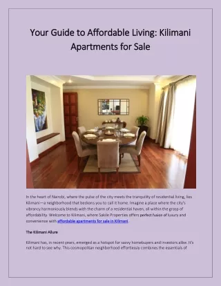 Your Guide to Affordable Living Kilimani Apartments for Sale