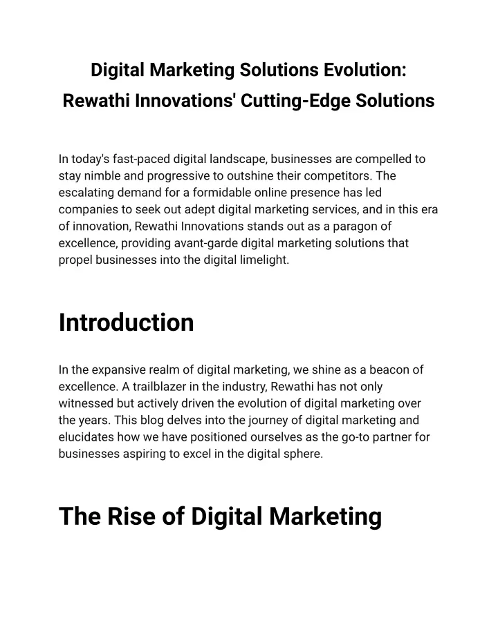 digital marketing solutions evolution rewathi