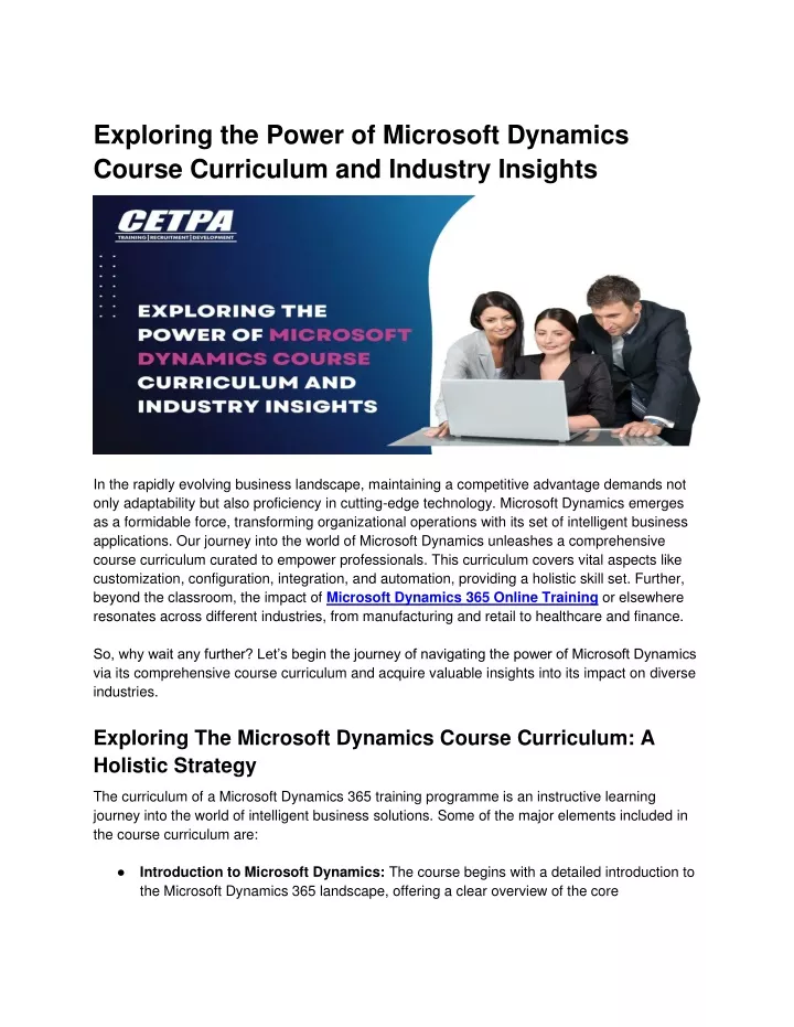 exploring the power of microsoft dynamics course