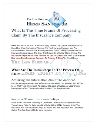 What Is The Time Frame Of Processing Claim By The Insurance Company