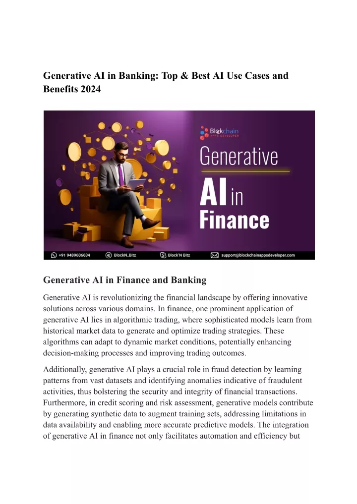 generative ai in banking top best ai use cases