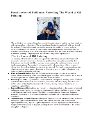 Unveiling The World of Oil Painting for adults