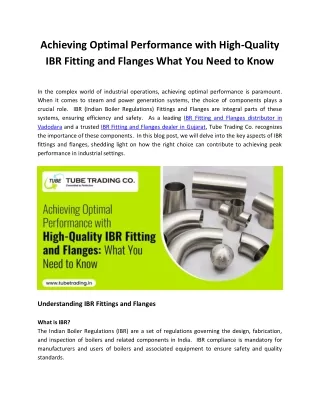 Achieving Optimal Performance with High-Quality IBR Fitting and Flanges What You Need to Know