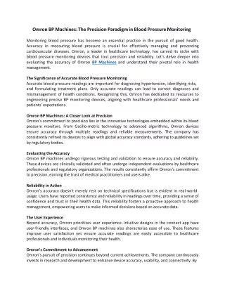 Omron BP Machines The Precision Paradigm in Blood Pressure Monitoring
