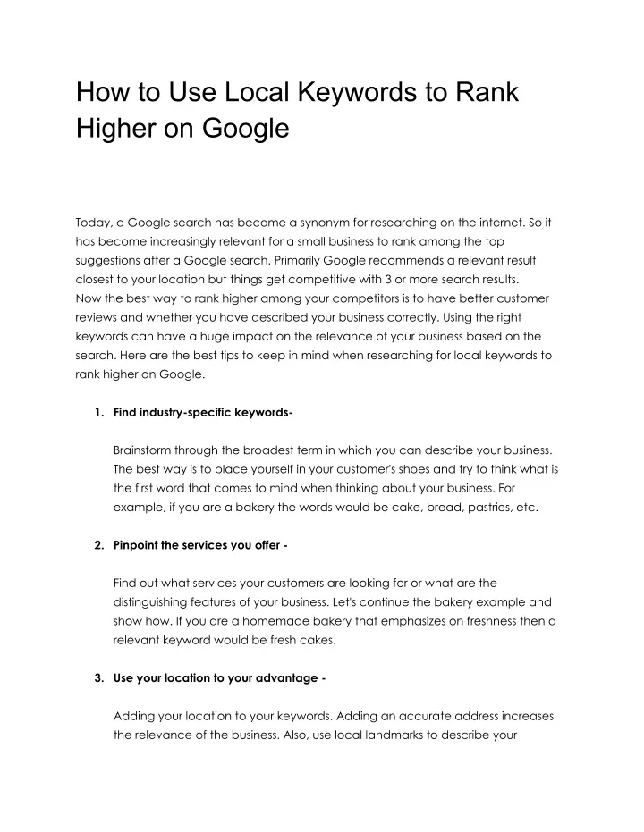 how to use local keywords to rank higher on google