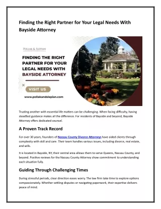Finding the Right Partner for Your Legal Needs With Bayside Attorney