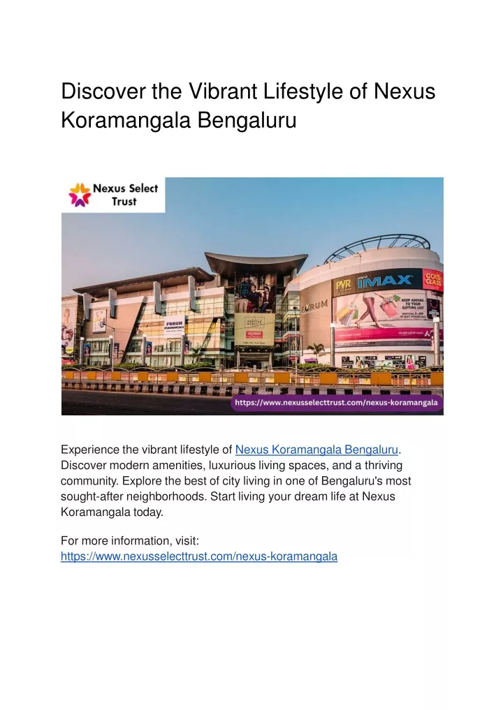 discover the vibrant lifestyle of nexus koramangala bengaluru