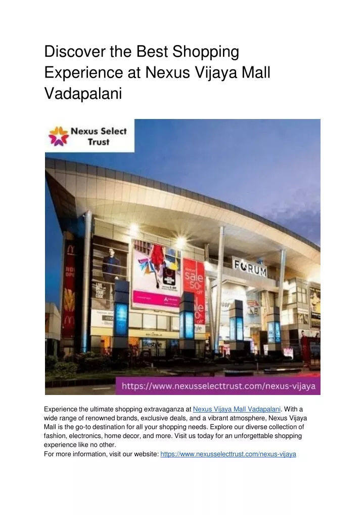 discover the best shopping experience at nexus vijaya mall vadapalani