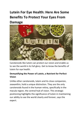 Lutein for Eye Health: Here are Some Benefits to Protect Your Eyes From Damage
