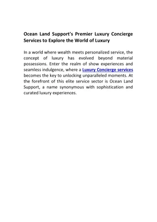 Ocean Land Support's Premier Luxury Concierge Services to Explore the World of L