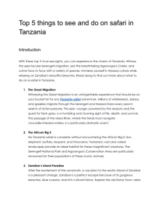 top 5 things to see and do on safari in tanzania