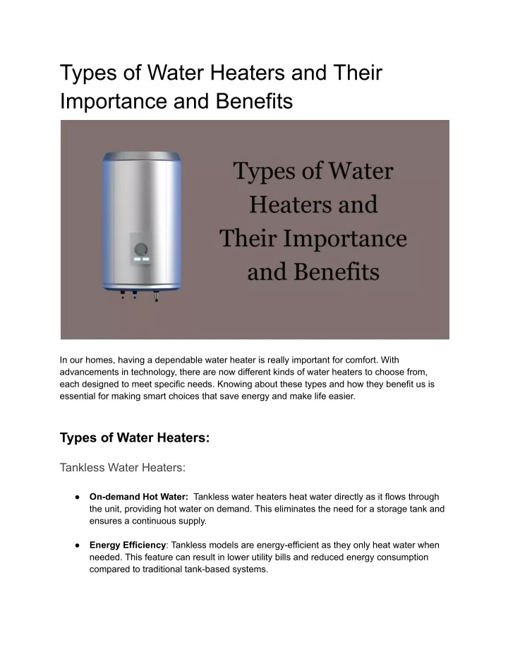 types of water heaters and their importance