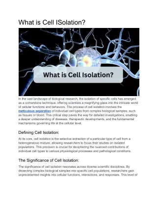What is Cell ISolation_