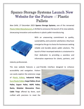 Spanco Storage Systems Launch New Website for the Future of Plastic Pallets