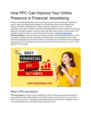 How PPC Can Improve Your Online Presence in Financial  Advertising