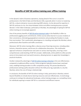 benefits of sap sd online training over offline