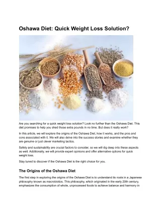 Oshawa Diet: Quick Weight Loss Solution?