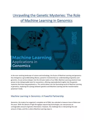 The Role of Machine Learning Solutions in Genomics