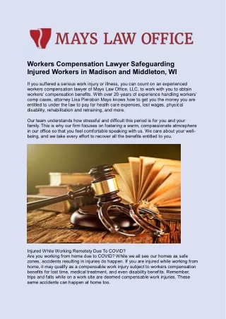 Workers Compensation Lawyer Safeguarding Injured Workers in Madison and Middleto