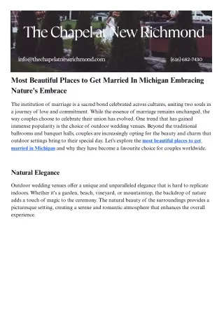 Most Beautiful Places to Get Married In Michigan Embracing Nature's Embrace