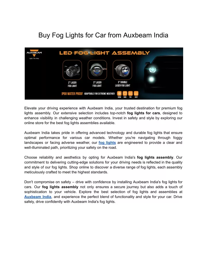 buy fog lights for car from auxbeam india