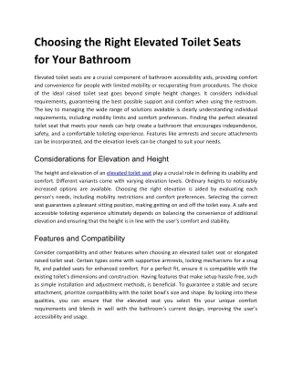 Choosing the Right Elevated Toilet Seats for Your Bathroom