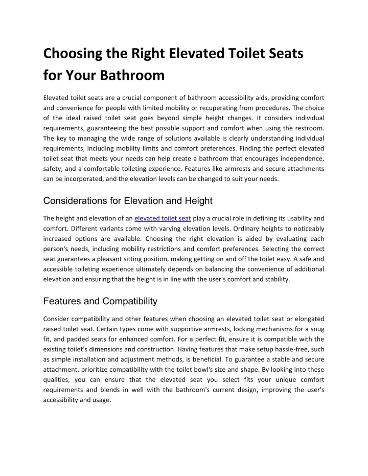 choosing the right elevated toilet seats for your