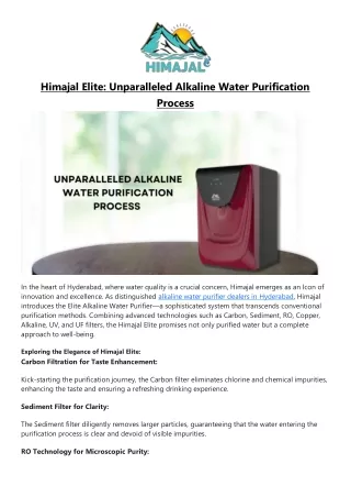 Himajal Elite Unparalleled Alkaline Water Purification Process