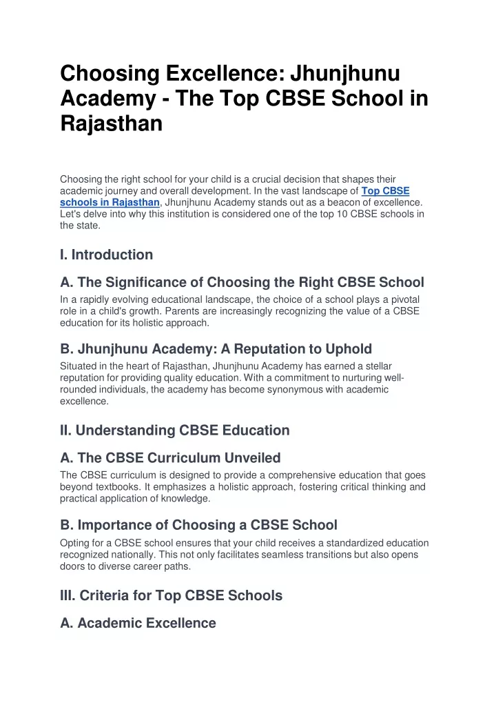 choosing excellence jhunjhunu academy the top cbse school in rajasthan