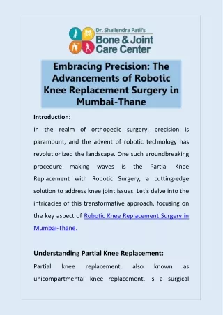 Embracing Precision The Advancements of Robotic Knee Replacement Surgery in Mumbai-Thane