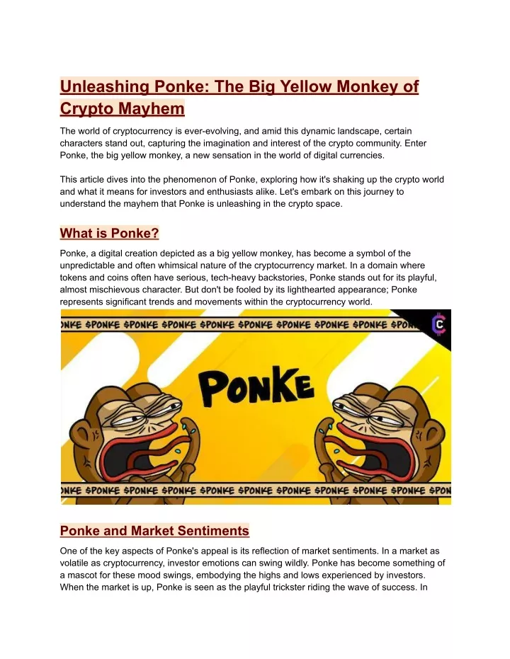 unleashing ponke the big yellow monkey of crypto