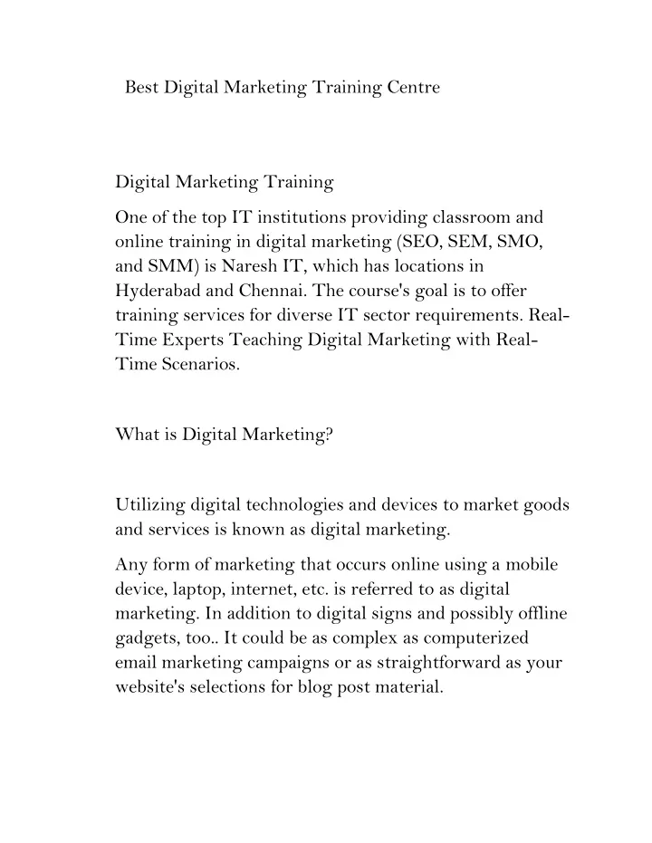 best digital marketing training centre