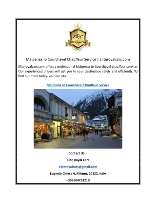 Malpensa To Courchavel Chauffeur Service | Eliteroyalcars.com
