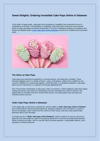 Sweet Delights: Ordering Irresistible Cake Pops Online in Delaware