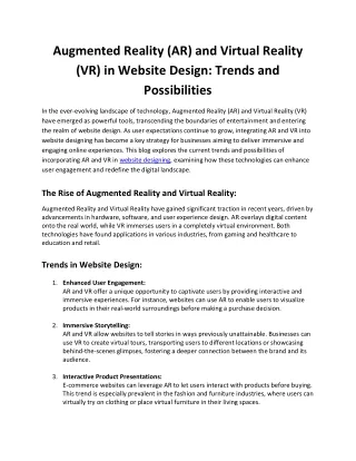 Augmented Reality (AR) and Virtual Reality (VR) in Website Design