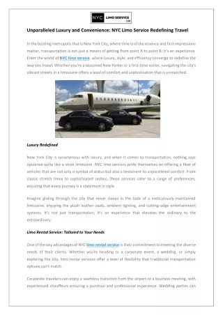 Unparalleled Luxury and Convenience NYC Limo Service Redefining Travel